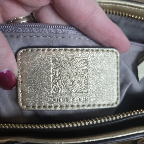 Anne Klein Metallic Cork & Gold Satchel Handbag - Chic Structured Tote - Picture 6 of 7